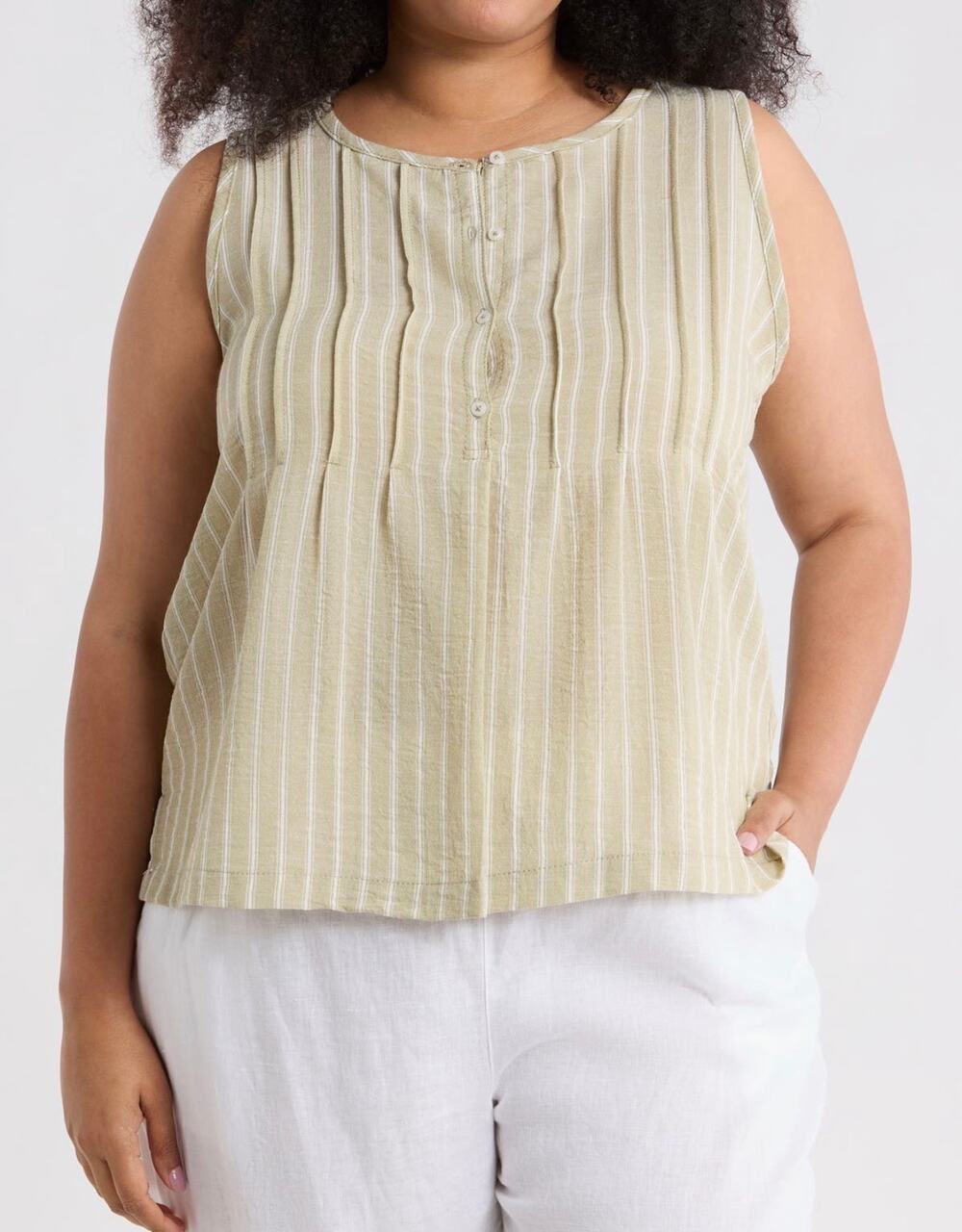 Max Studio London Striped Sleeveless Blouse 3X Sage Green NWT